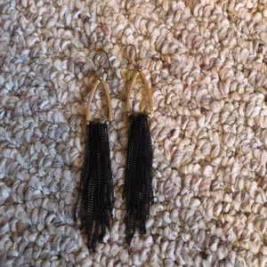 Black and gold chain drop earrings